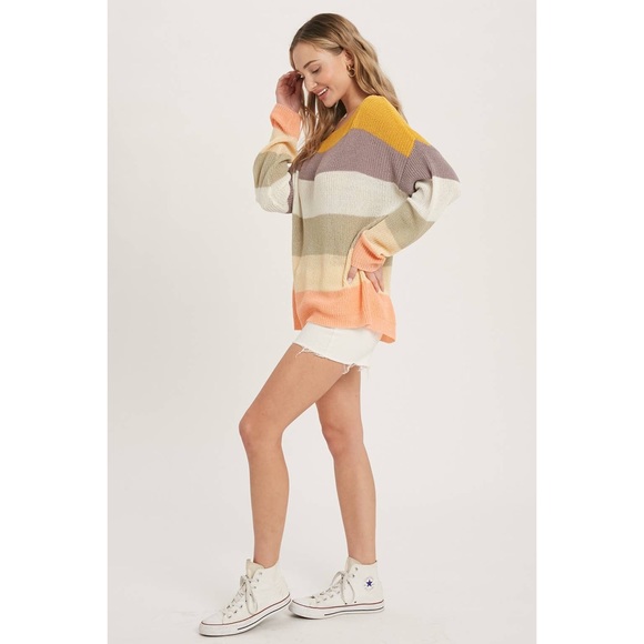 🆕 Color-Block Boatneck Knit Sweater Top - Picture 13 of 16